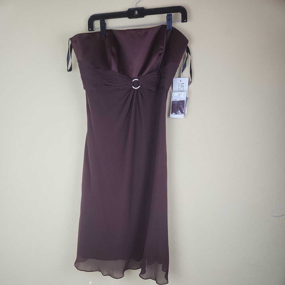NWT Mon Cheri Dress Midi Strapless‎ prom wedding brown rhinestone ring accent 14